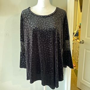 Studio Works mixed fabric bell sleeve top